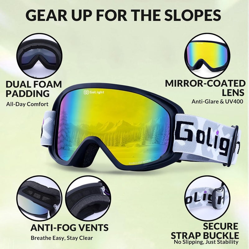 Golight Youth, Teen & Small-Face Adult Ski Goggles – Safe Fit for Small Faces, Anti-Fog Lens & UV400 Full Protection - Image 4